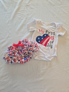Red, White & Blue My 1st Fourth Heart Print Outfit - (0/3M)